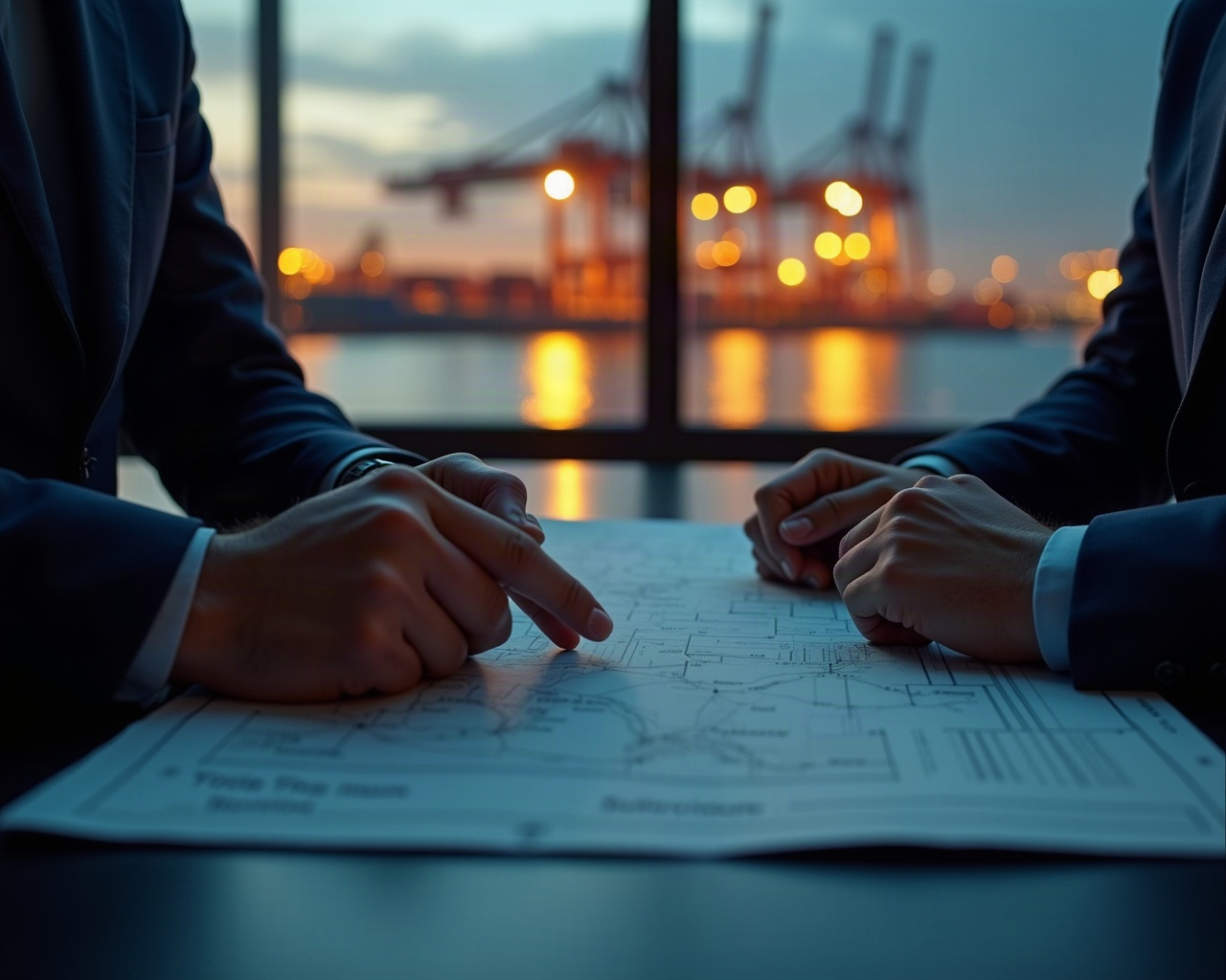 Editorial scene of logistics professionals reviewing shipment plans